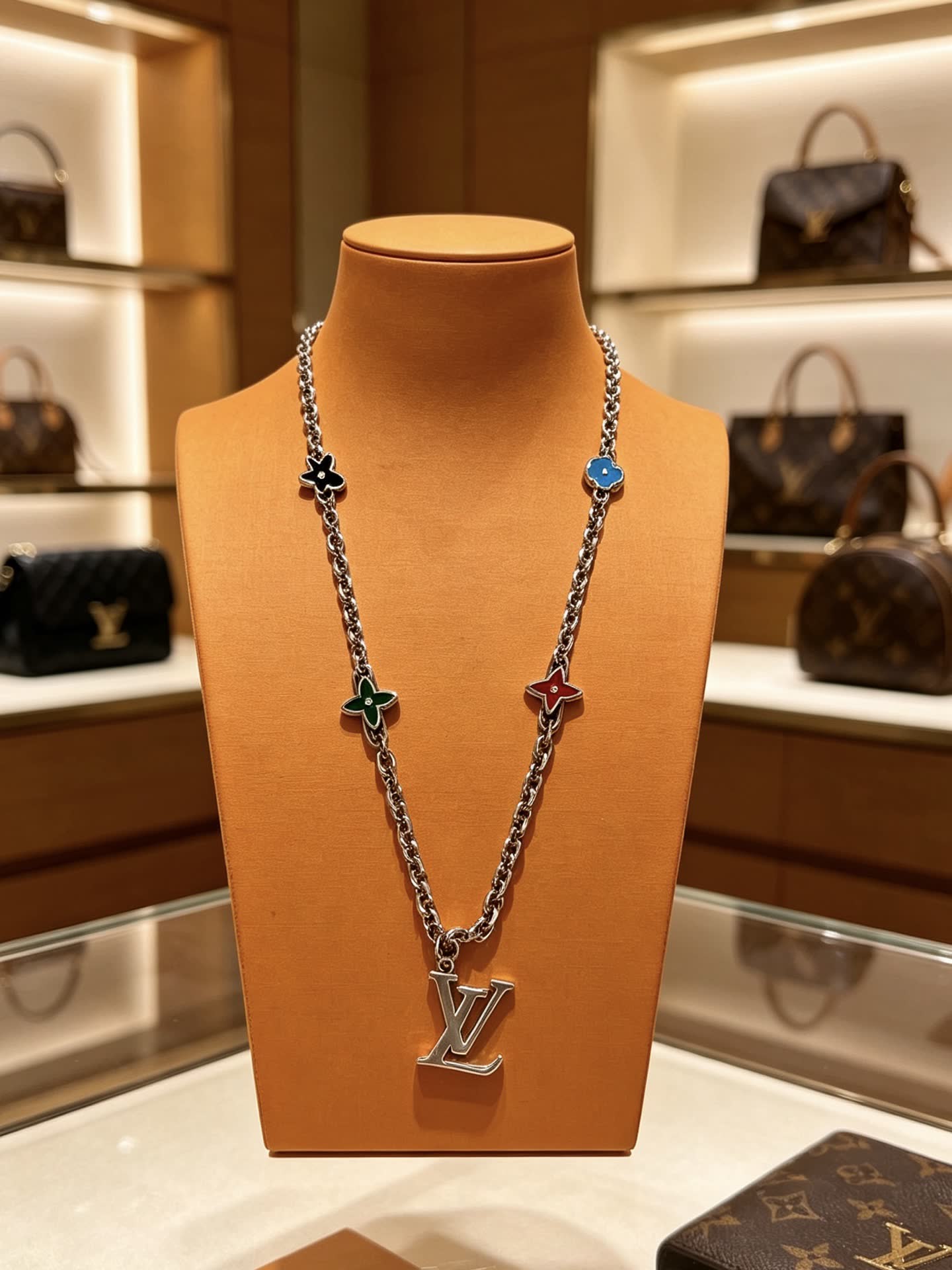 Louis Vuitton Silver Tone Multi-Color Flower Necklace